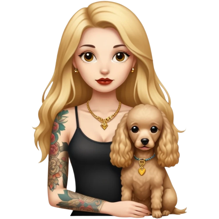 a  girl with glod  straight long hair and tattoos and 2 miniature poodles emoji