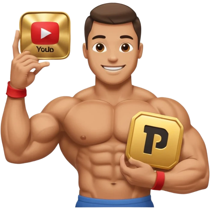 a happy bodybuilder flexing youtube golden play button emoji
