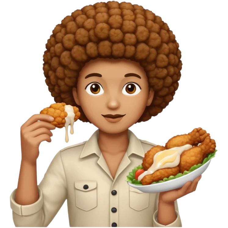 Person with an Afro holding a piece of chicken emoji