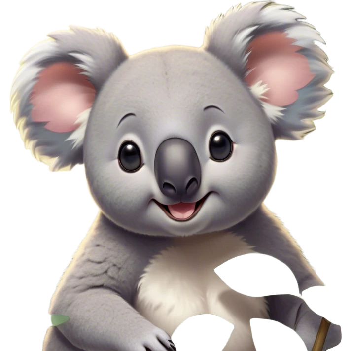 Cinematic Comical Koala Portrait Emoji, Head tilted dramatically with an exaggeratedly amused expression, featuring a quirky grey fur with a comically large black nose and wide, expressive eyes filled with playful disbelief, Simplified yet hilariously expressive features, highly detailed, glowing with a slightly sassy glow, high shine, dramatic yet playful, stylized with an air of cheeky eucalyptus mischief, bright and endearing, soft glowing outline, capturing the essence of a spirited and over‐the‐top koala, so meme‐worthy it feels like it could hug its way into internet fame instantly! emoji