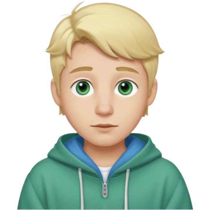 Haz un emoji con estas características: Hombre
Ojos Azules verdosos
Nariz bonita 
Labios medio gordos peor no mucho
Orejas bonitas
Rubio
Ropa Oversize emoji
