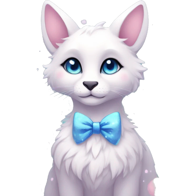 Anthro Cute Cool Pastel Kawaii gorgeous sparkly ethereal fantasy animal creature with blue eyes furry sona with flowers and bow tie beautiful aesthetic emoji