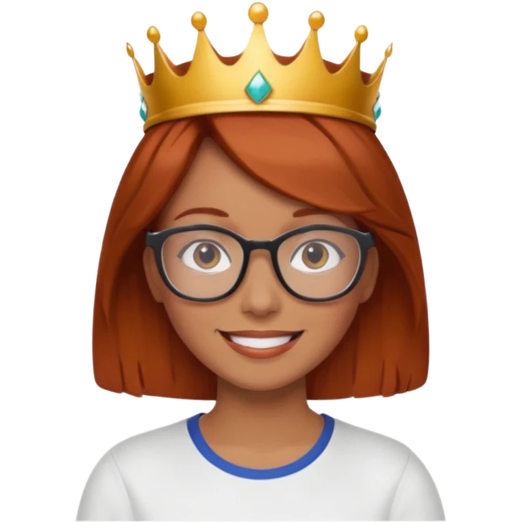 sporty woman with glasses and reddish-brown bobbed hair with a crown emoji