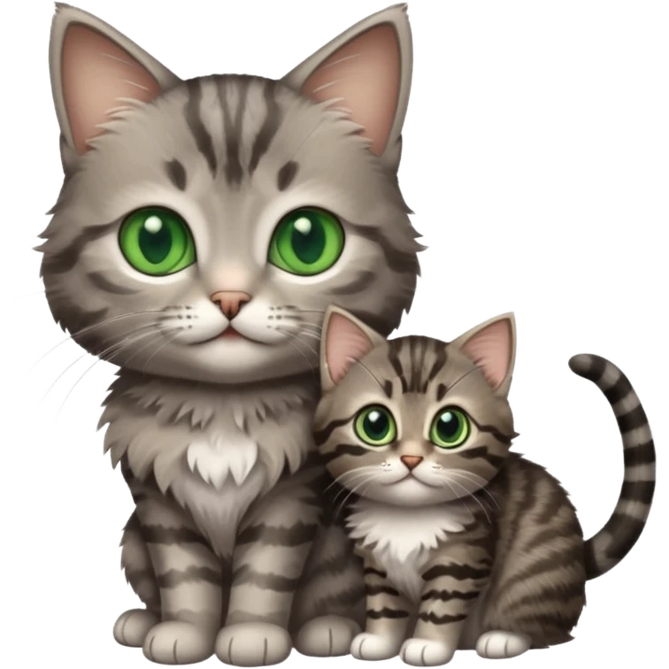 Grey tabby cat and smaller brown and black tabby kitten  emoji