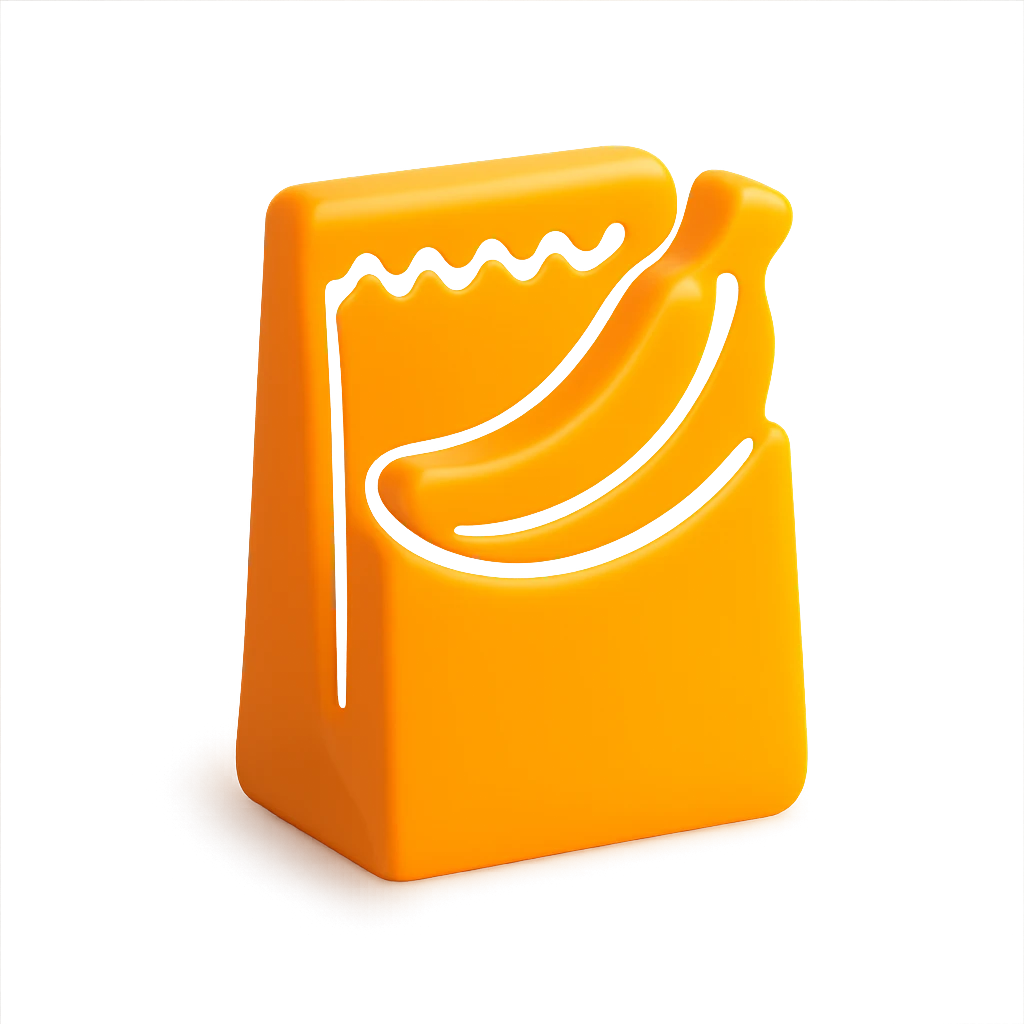 A paper bag with a banana. emoji