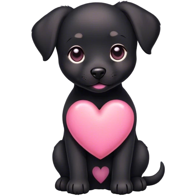Black puppy with pink heart emoji