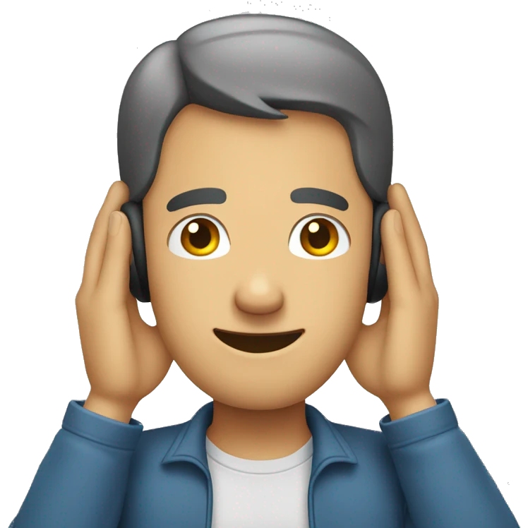 man who is covering his ears while smiling emoji