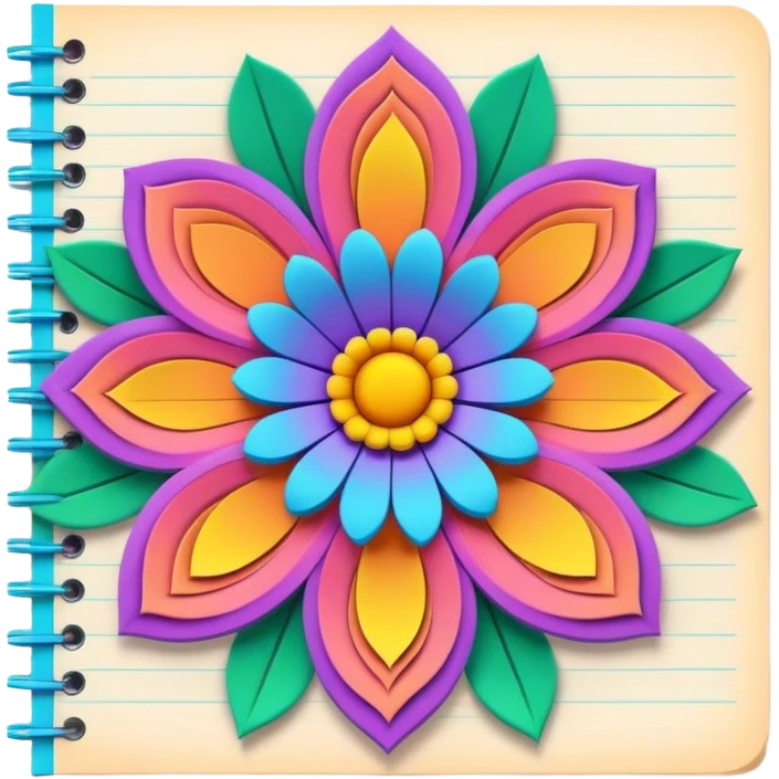 3D, psychedelic colored lined paper with hippie style flower border emoji