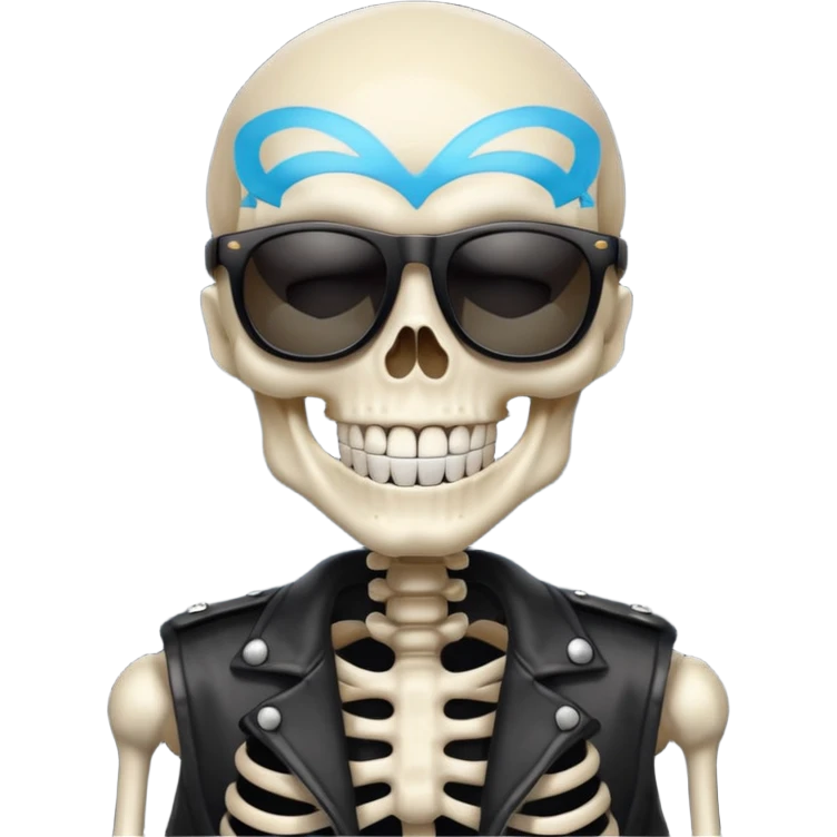 cool skeleton smiling like a rockstar with suntglases emoji