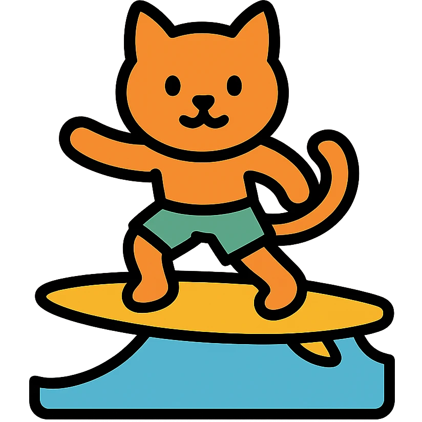 orange cat with green shorts surfing emoji