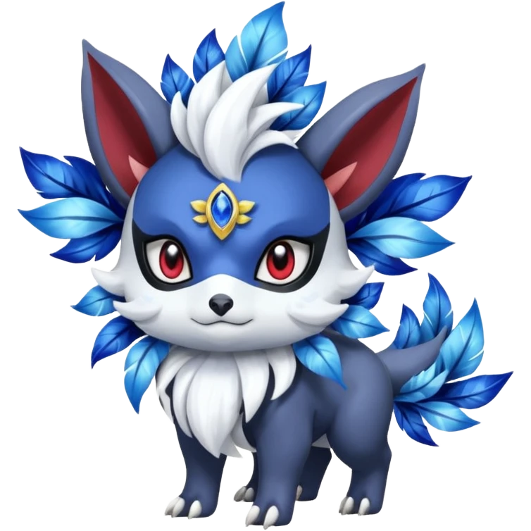 Floral Feathery Ball-Masked Absol-Shinx-Nidorina-Amaura-Alolan-Vulpix-Dialga-fusion adorned with Sapphire jewelries emoji