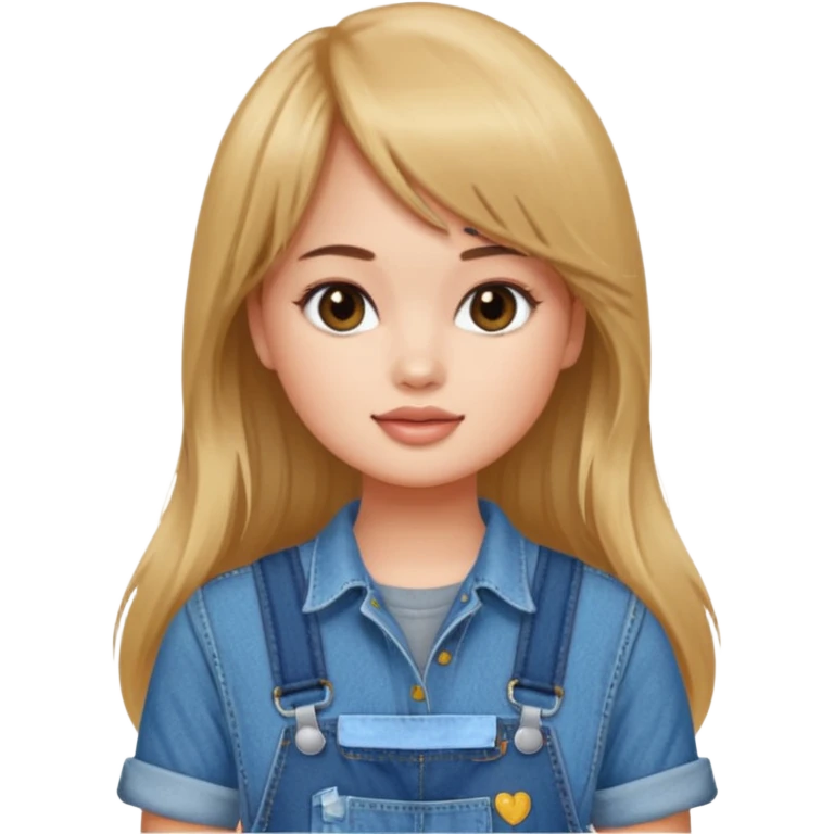 Debby Ryan (long hair with straight bangs) wearing overalls emoji