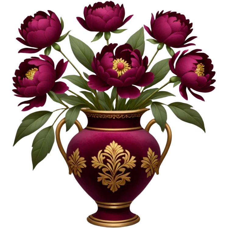 5 burgundy peonies in a vintage vase emoji