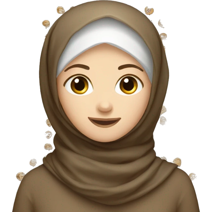 white girl wearing brown hijab with warm smile emoji
