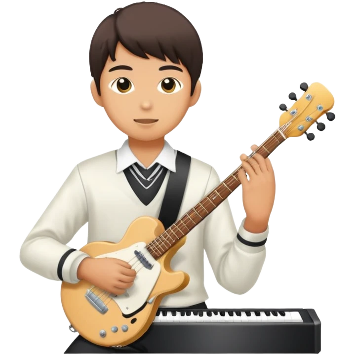 Japanese high school boy performing in a band at school cultural festival emoji