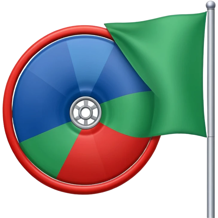 Drapeau bande bleu en haut bande verte en bas et roue rouge au milieu emoji