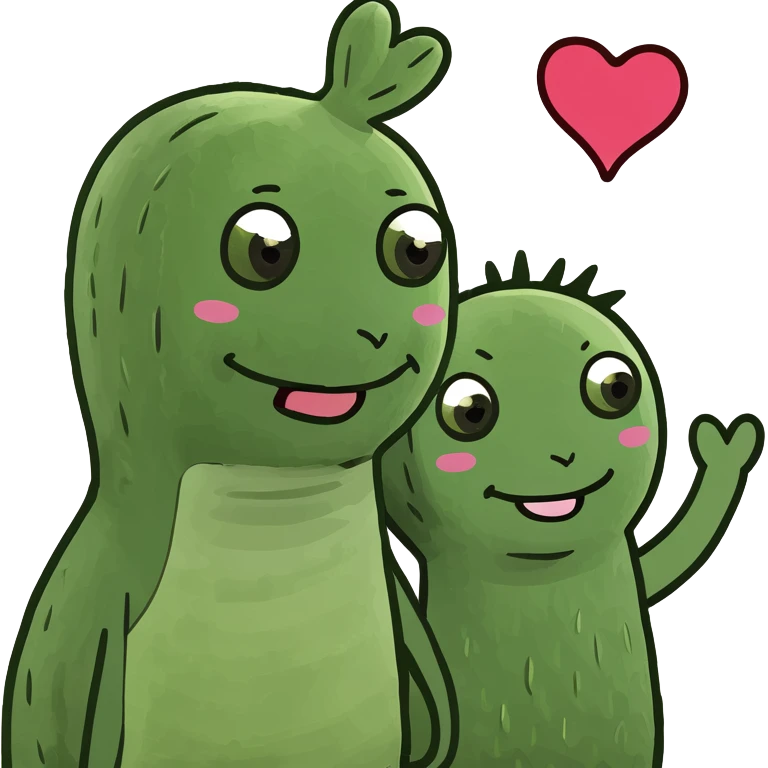 Two Happy Cactus best friends with heart eyes in a pot emoji