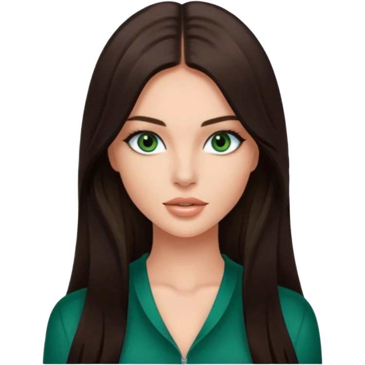 victoria’s secret model with long dark brown straight hair, dark green eyes  emoji