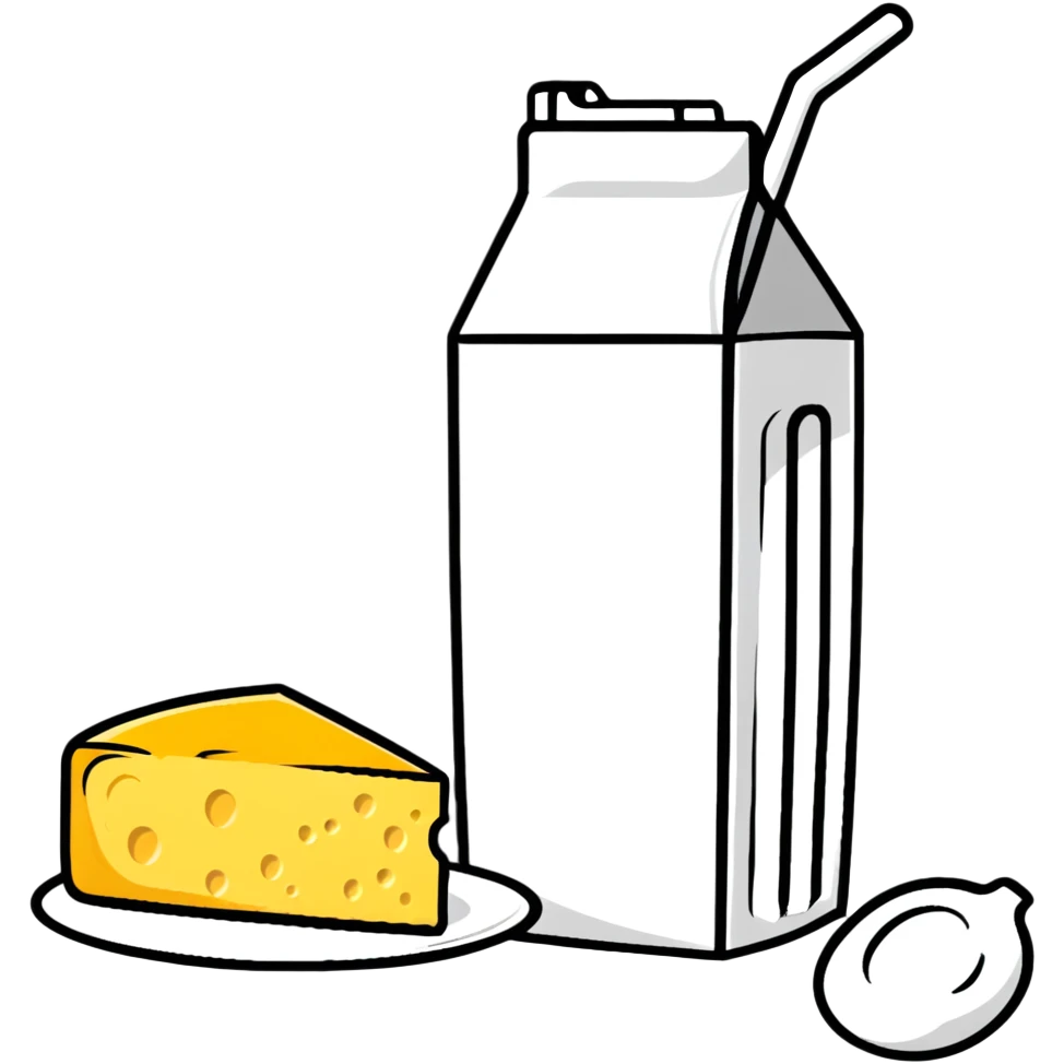 milk carton, cheese wheel, yogurt cup, and butter emoji
