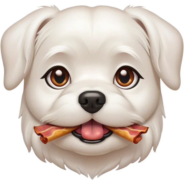 maltese dog face with brown eyes bacon in mouth  emoji