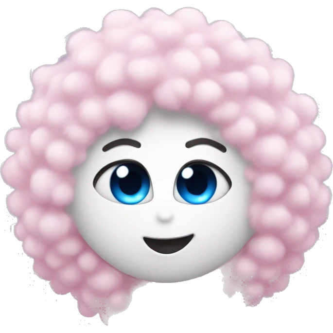 White gumy with fluffy hair and blue eyes sending pink heart from a kiss emoji