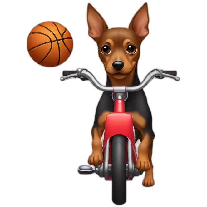 a caramel color pinscher basketball player dog driving a moto emoji
