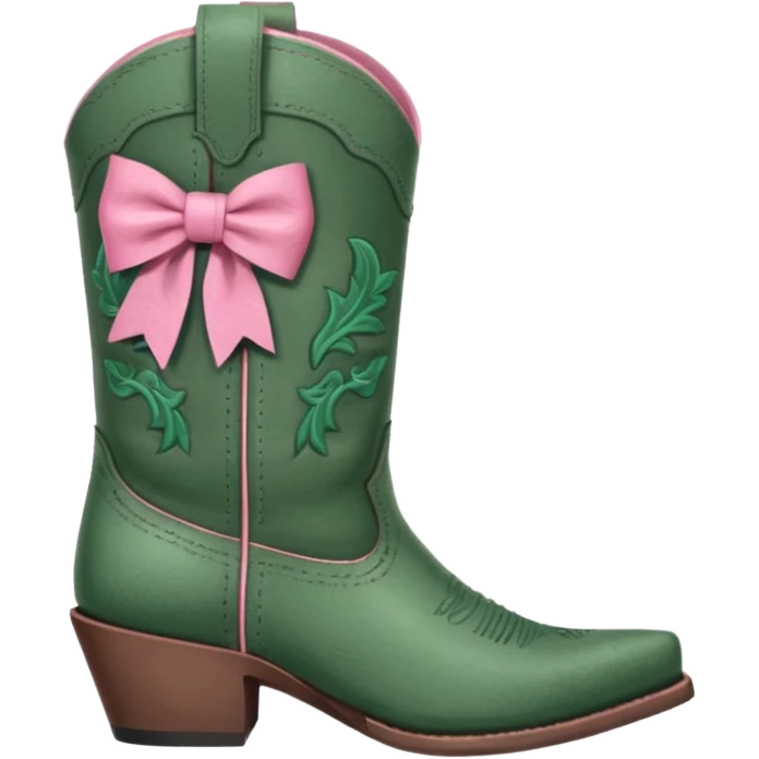 Sage and dark green western boots with a pink bow on top emoji