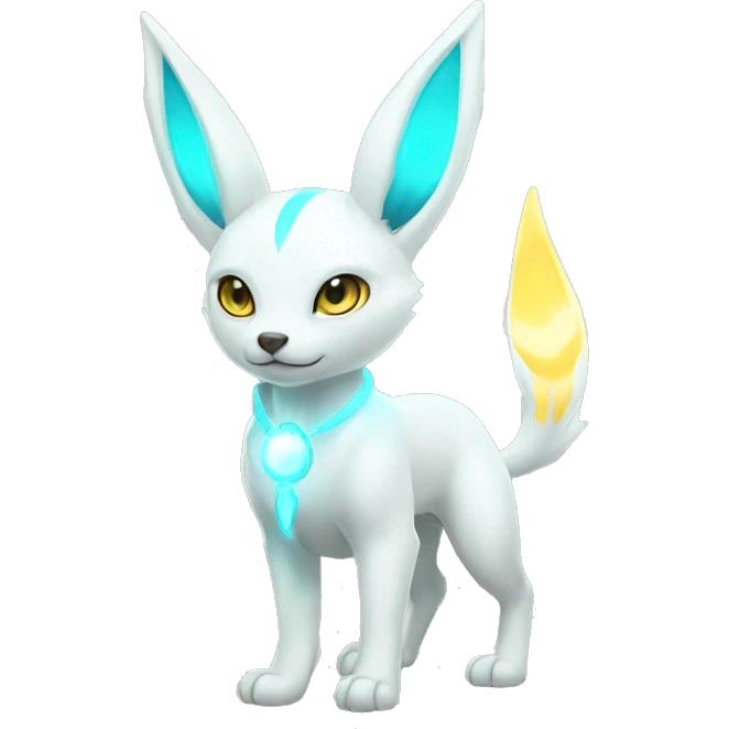 Shiny White Angelic Electric Albino Umbreon. cyan eyes and cyan markings. Golden Anubis-rings. full body emoji
