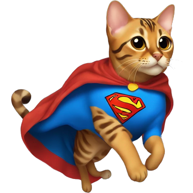 Bengal Cat with Superman cape flying  emoji