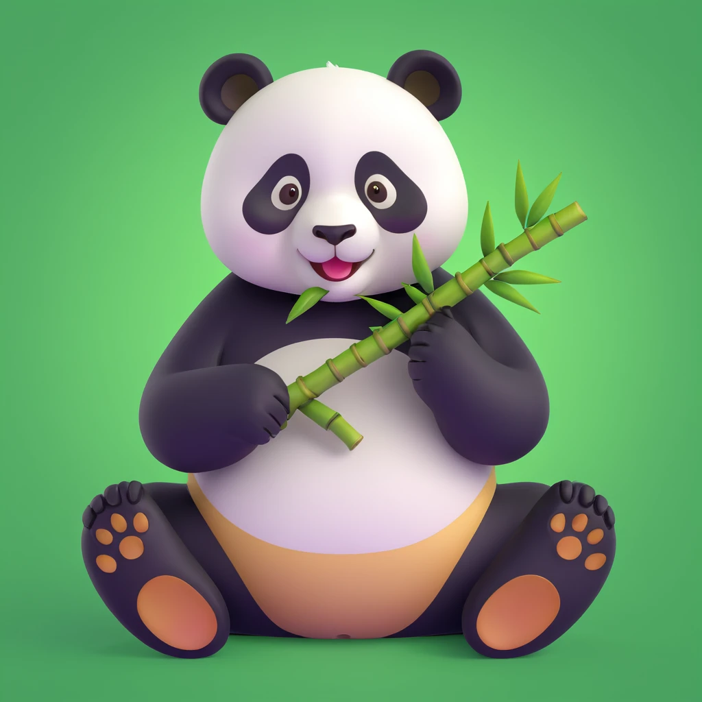 panda eating bamboo in forrest, close up pose emoji