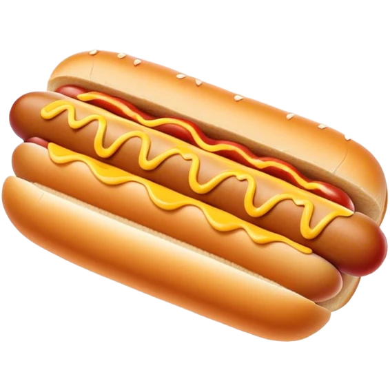 Cinematic classic hot dog, nestled in a soft toasted bun, drizzled with mustard and ketchup, juicy and flavorful, warm golden tones, ultra-detailed and mouthwatering. emoji