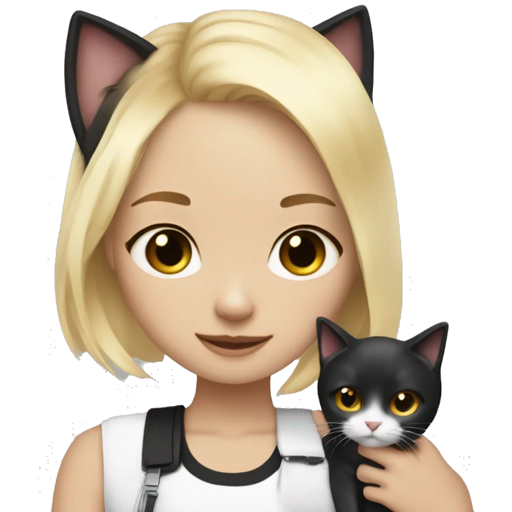 girl blonde hair and short shorts hugs a black and white cat emoji