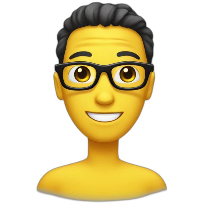 Yellow circle head With a cheerful expression with black eyes black glasses Hair on the head emoji