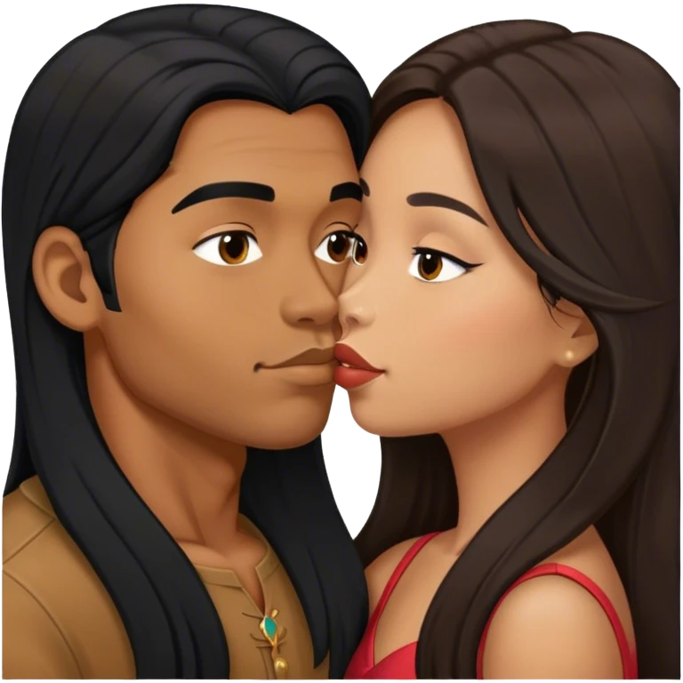 Caramel brown Guy with long black hair kissing brown hair Filipina emoji