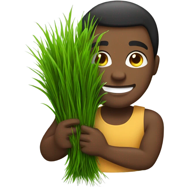 Happy black man with a pile of grass emoji