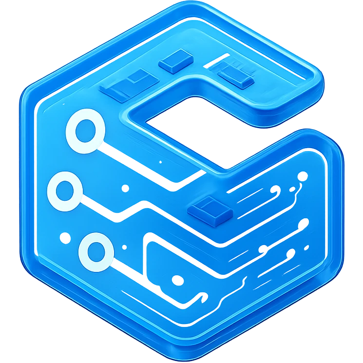 minimalist CSE logo, abstract circuit elements, modern look, blue and white emoji