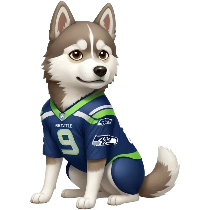 White  brown husky with Seattle Seahawks gear emoji