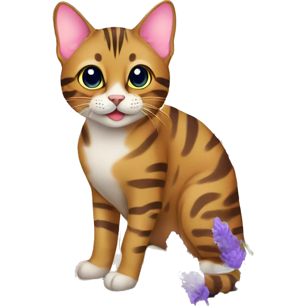 A Bengal cat in a field of lavender emoji