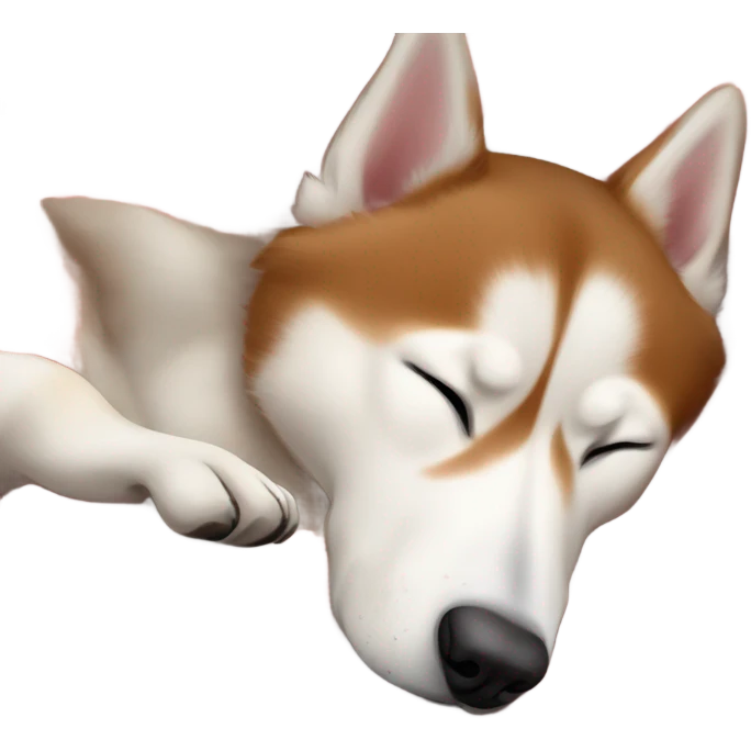 Red and white Siberian husky sleeping on dog bed emoji
