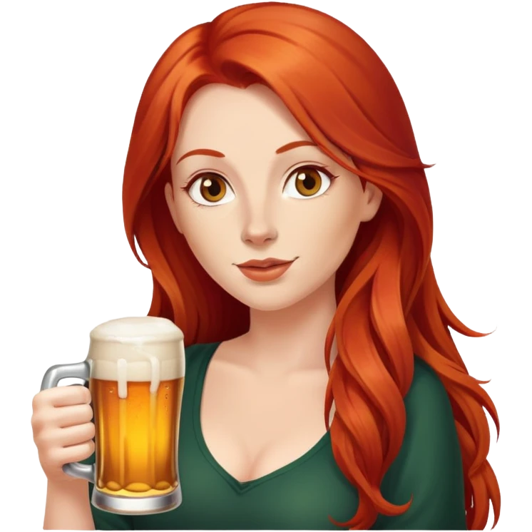 Woman with long red hair drinking a beer emoji