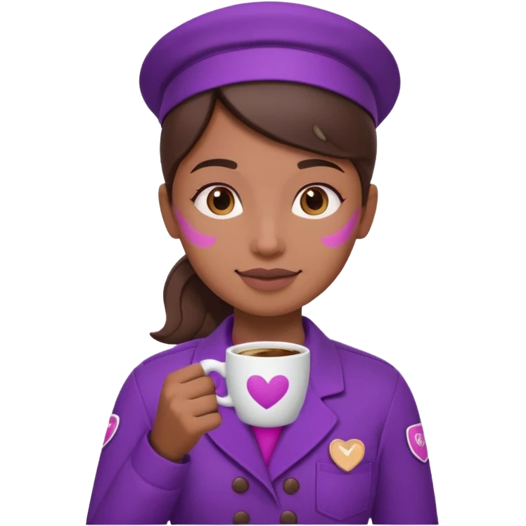 Create 3D minimalist emoji in the style of Coffee Lover — a coffee shop and roastery brand.
Style: cozy, warm.
Colors — purple-pink range.
barista with coffee
on the form it says Coffee Lover emoji
