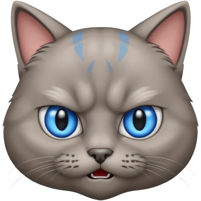 angry grey cat blue small eyes. iphone real emoji style emoji