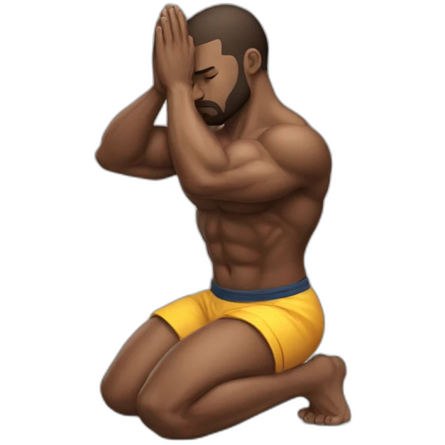 Extremely buff man praying on his knees emoji