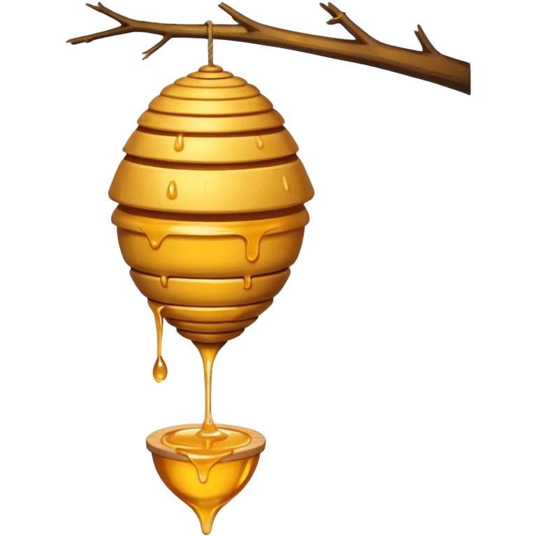 A hanging beehive dripping golden honey from its base. emoji