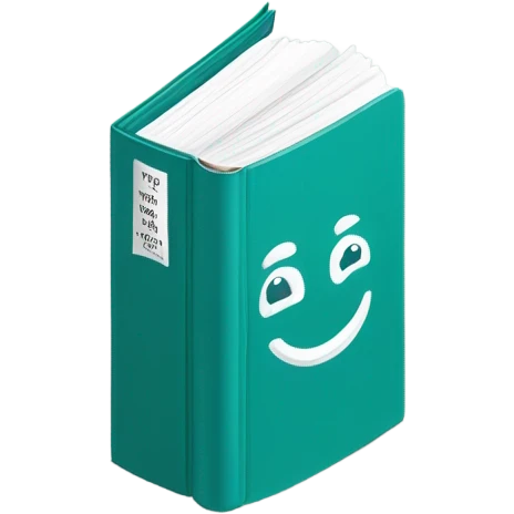 A flat, minimalist emoji-style illustration of a teal hardcover book labeled “DSM-5-TR” with clean white text and a simple smiley face icon on the cover, resembling Apple’s emoji aesthetic. emoji
