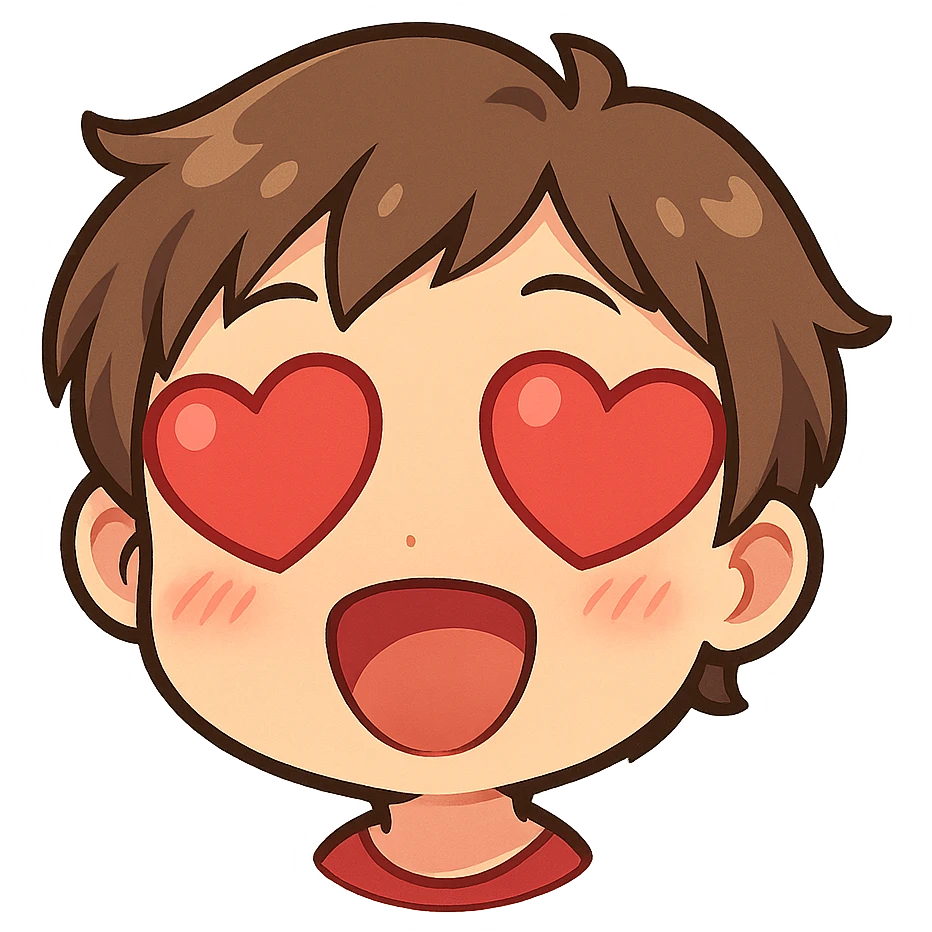 love anime emoji, expressive face with heart eyes, cute and vibrant, suitable for Discord emoji