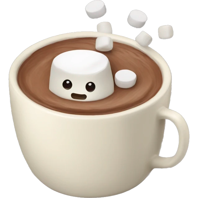 hot chocolate in a cream colored mug with marshmallows  emoji