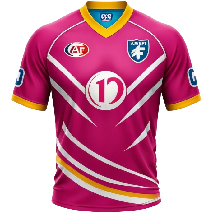 Cinematic Realistic image of an AFL jersey rendered in vibrant team colors with detailed fabric textures and dynamic creases, illuminated by bold, stadium lighting that accentuates its sporty character emoji
