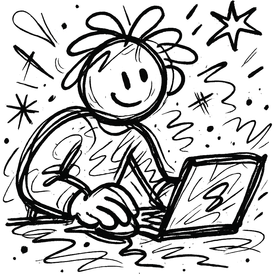 chaotic outlined icon of a person working, energetic lines emoji