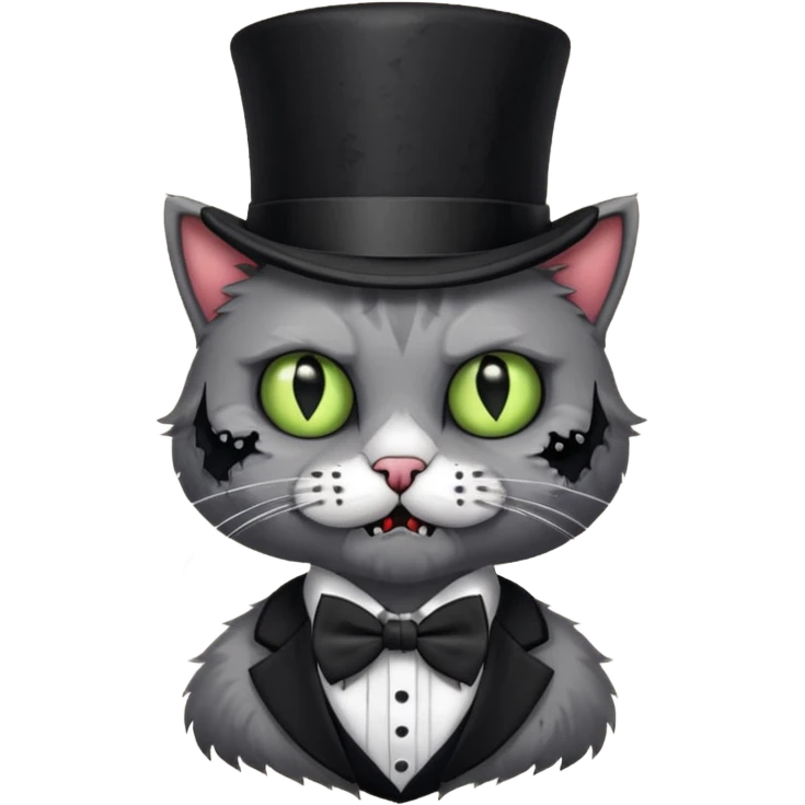 zombie cat with bow tie and top hat emoji